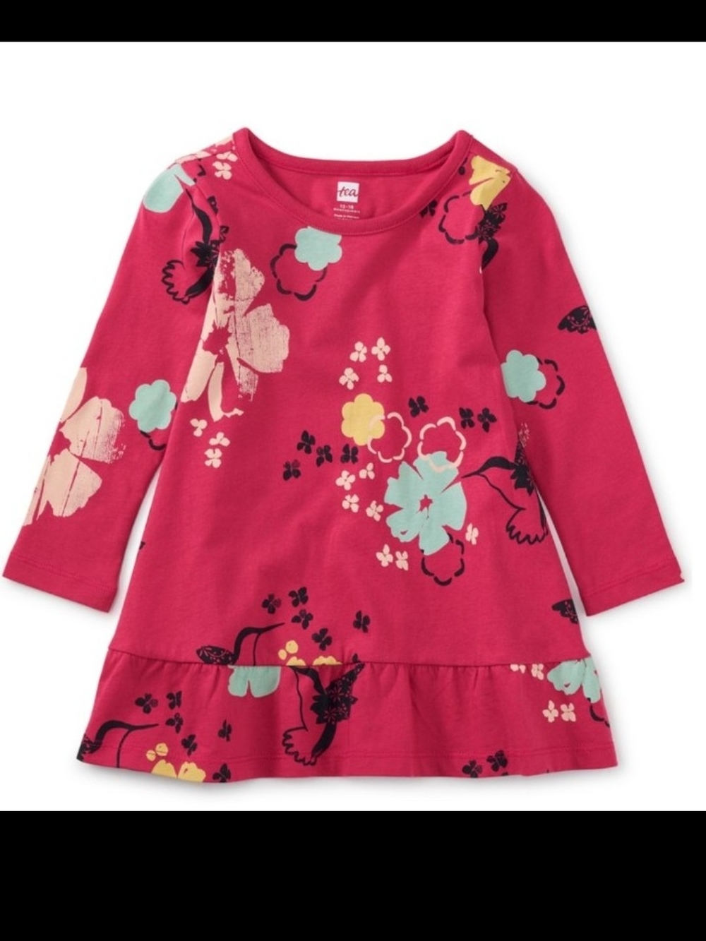 Tea Collection Fuchsia Floral Long-Sleeve Peplum Dress